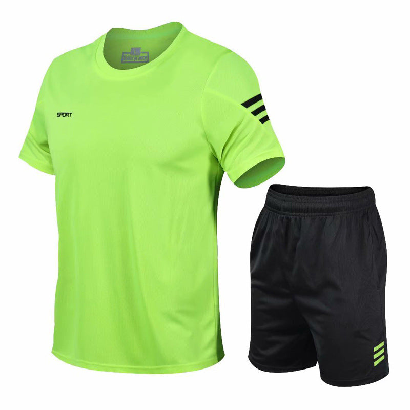 Summer Leisure Two-Piece Workout Clothes Morning Running Running Clothes Loose Round Neck T-Shirt Short Sleeves