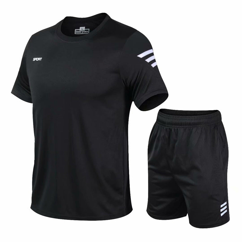 Summer Leisure Two-Piece Workout Clothes Morning Running Running Clothes Loose Round Neck T-Shirt Short Sleeves