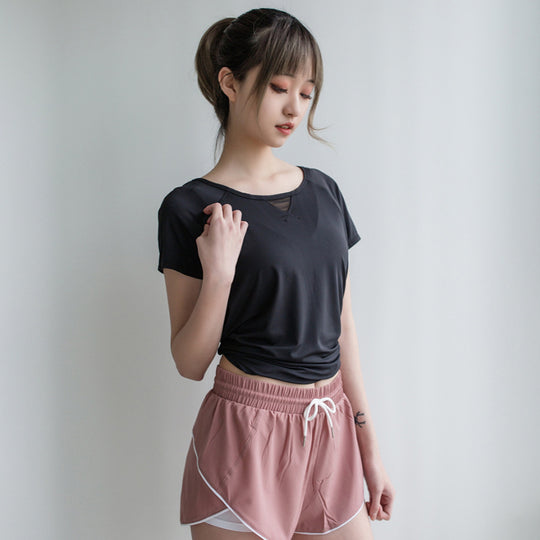 Yoga Clothes Women Loose Mesh Stitching Short Sleeves