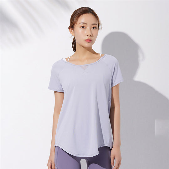 Yoga Clothes Women Loose Mesh Stitching Short Sleeves