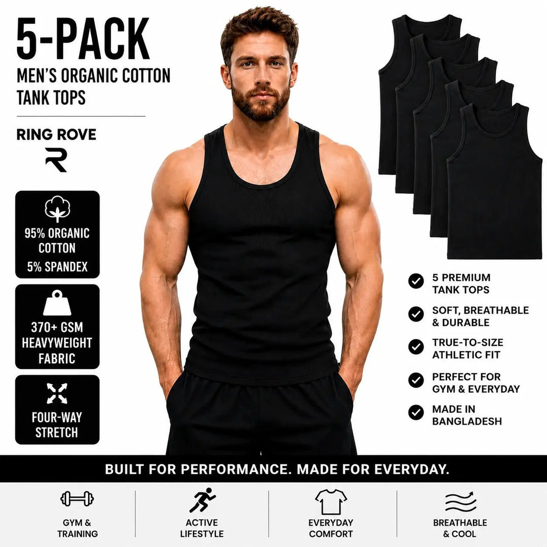 RING ROVE Men's Organic Cotton Tank Tops 5 Pack - Main View