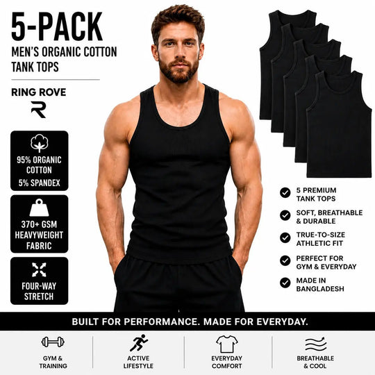 RING ROVE Men's Organic Cotton Tank Tops 5 Pack - Main View